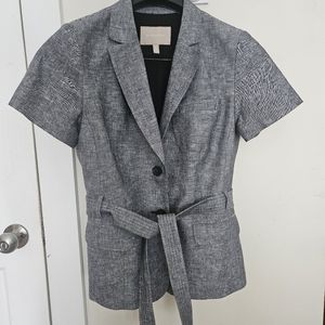 Banana Republic short sleeve gray linen cotton blazer with tie belt